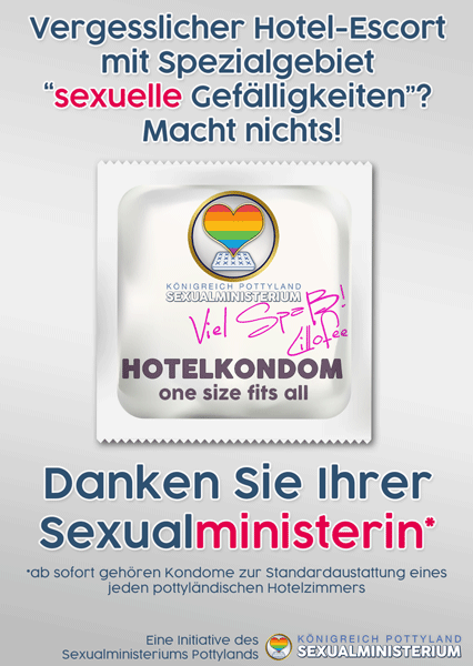 Vergesslicher Hotel-Escort mit Spezialgebiet
“sexuelle Gefälligkeiten”?
 Macht nichts! Danken Sie Ihrer Sexualministerin